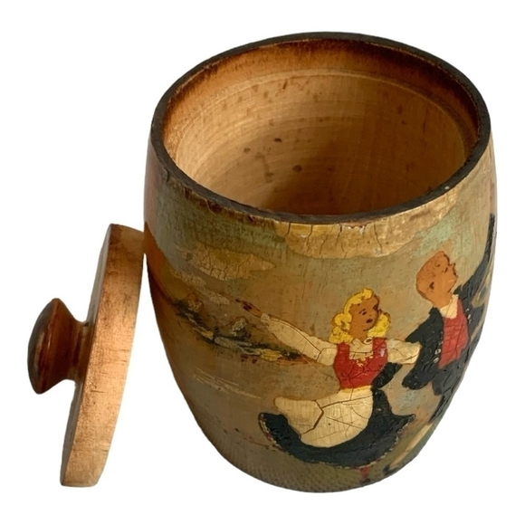 Rare VNTG Wooden Hand Painted Lidded Pot Norwegian Norge Treenware Souvenir Gift - Picture 3 of 6